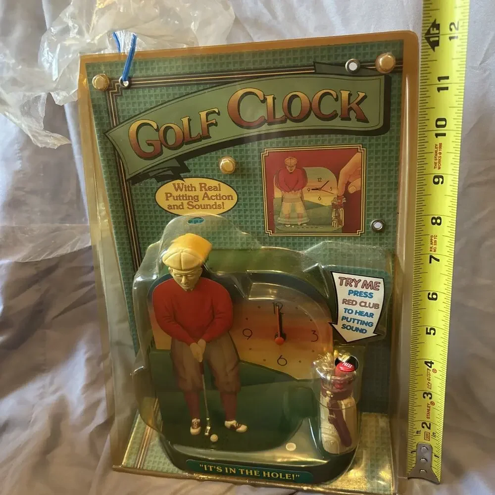 Vtg Golf Clock In Package Animated Figure 90s Novelty Gift For Golfers Dads